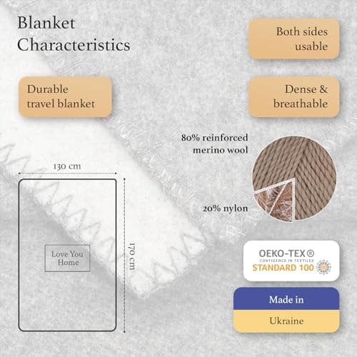 Merino Wool Outdoor Blanket, Camping & Travel Reversible Throw, 51 x 67 in — view 2