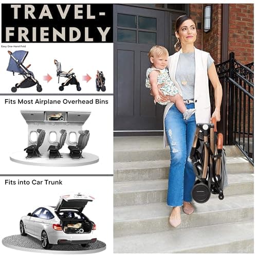 Airline Approved Baby Pram, Foldable Cabin Stroller Pushchair, Compact, Travel Friendly Buggy, Baby Stroller with Smooth Ride, One-Handed Fold, Suitable for 0-36 Months, Max 15kg (Navy) — view 4