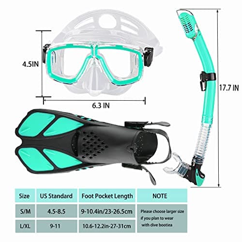 Adults Mask Snorkel Fins Set, Snorkeling Gear for Adult with Fins, Snorkel Sets with Flippers, Adult Anti Leak Scuba Gear with Adjustable Fins Diving Mask Full Dry Top Snorkel with Travel Bags — view 5