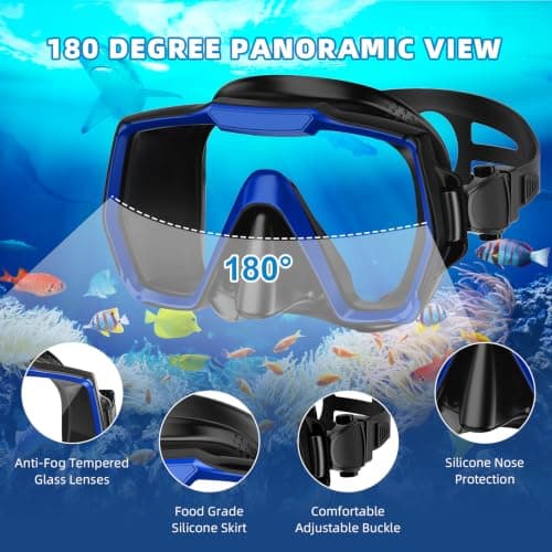 Honlanor Snorkel Set Adults Snorkeling Gear Anti-Leak and Anti-Fog Tempered Glass Lens Panoramic View Swim Mask Dry Top Snorkel Kit for Snorkeling Scuba Diving Swimming Travel — view 4