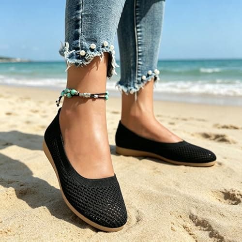 Foldable Ballet Flats for Women, Lightweight Wide Fit Knit Mesh Ballerina Shoes, Flexible Slip On Travel Pumps, Portable Emergency Relief Flat Shoes for Driving Flights White size 4.5 — view 4