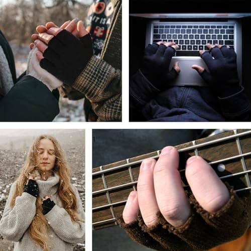 DOOVID Winter Knit Warm Mittens for Women & Men - Stretch Half Finger Gloves, Yellow, One Size — view 5
