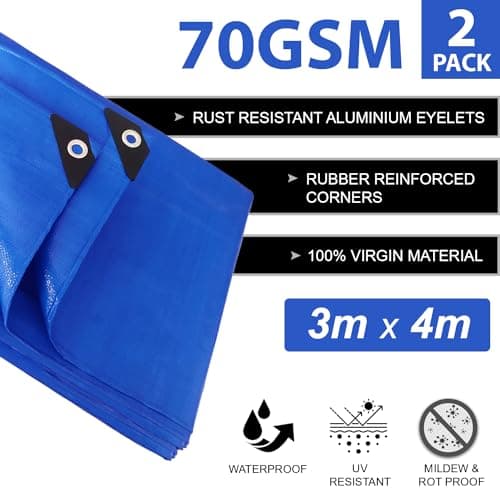 ANSIO Tarpaulin 3m x 4m Pack of 2 Water-resistant Tarp with Eyelets - Blue — view 2