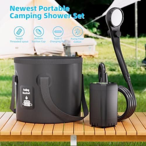 Mytrix Upgraded Portable Camping Shower Full Set, 6000mAh Rechargeable Power Suction Pump with Smart Display, Multi-Modes Spray Head & 5 Gal Water Foldable Bucket for Outdoor Travel Hiking — view 6