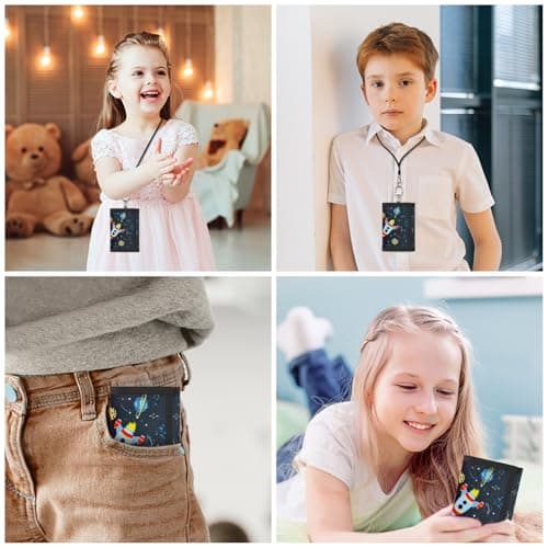 Aucuu Kids Wallet, Cartoon Waterproof Wallet, Trifold Wallets with Card Slots Lanyard and Keychain, Travel Document Wallets for Teenagers Boys Girls for School, Travel, Birthday Gifts (Space) — view 5