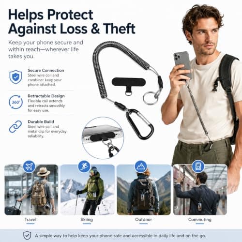 KUAJTUN Anti-Theft Retractable Phone Lanyard, Practical Everyday Design — view 2