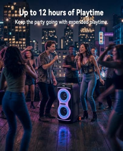GKDT63 Karaoke Machine with 2 Rechargeable Microphones for Adults, 600W Peak Portable Bluetooth Party Speaker with Built-in Wheels & Pull Handle, TWS Pairing, LED Lights, PA System for Outdoor Parties — view 4