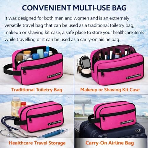 Water-Resistant Toiletry Bag for Men & Women - Lightweight Travel Wash Bag with Multiple Compartments, Compact Dopp Kit Cosmetic Organizer, Durable Nylon Shaving & Makeup Storage Case (Pink) — view 6