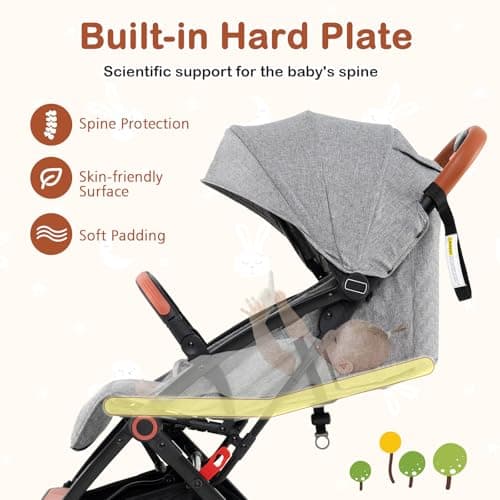 Foldable Baby Pushchair, Lightweight Toddler Travel Stroller for Airplane, Infant Pram with 5-Point Harness, Adjustable Backrest Footrest Canopy, Storage Basket (Grey) — view 4