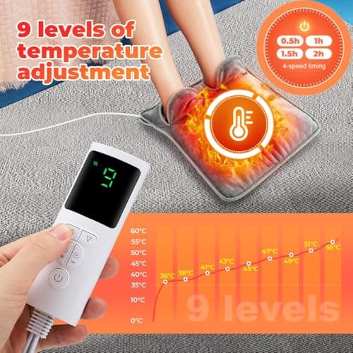 Electric Foot Warmer, 9 Heat Temp Settings, 4 Timer, Machine Washable Heated Feet Warmer, Winter Warm Fast Heating Foot Pad for Men Women, Heated Mat for Foot, Back, Lumbar and Full Body, 2.3m Cable — view 3