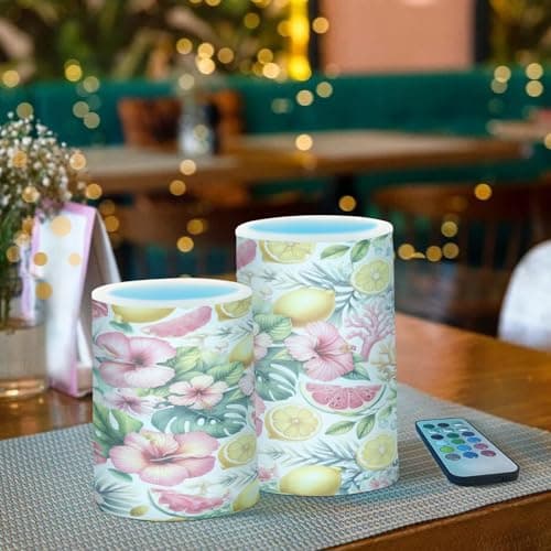 xigua Flameless Candles, Hibiscus Lemons and Corals Flickering LED Candles,2 Pack Battery Operated Candle with 18-Key Remote or Wedding, Table, Halloween, Christmas Decor — view 6