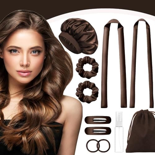 MZinge Heatless Hair Curler Set, Overnight Curling Rods 2 Sizes (1.5inch & 0.5inch) for All Hair Types, No Heat Damage, Complete Styling Kit with Sleep Cap & Storage Bag for women gifts (Brown) — view 6