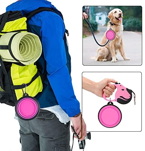 Collapsible Dog Bowl,Collapsible Dog Water Bowls for Cats Dogs, Portable Pet Feeding Watering Dish,Portable Dog Water Food Bowl with Carabiner (Medium(650ML), Pink) — view 6