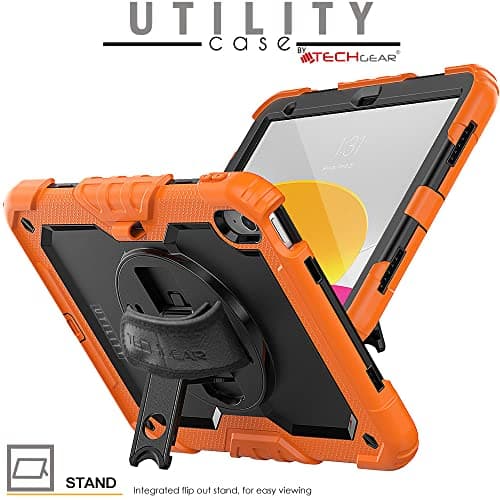 TECHGEAR UTILITY Case for iPad 11" A16 (11th Gen 2025) & 10.9" (10th 2022), Rugged Heavy Duty Shockproof Cover Screen Protection, 360 Stand, Hand & Shoulder Strap - for Work, School, Travel, Orange — view 5