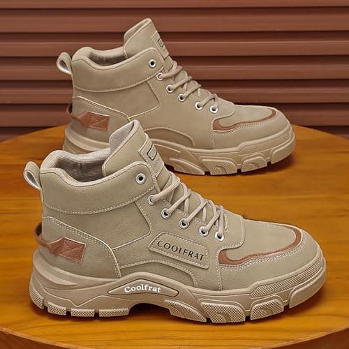 Boots Men's Non-Slip High Top Hiking Shoes Comfortable Casual Walking Shoes Slip on Outdoor Trekking Shoe Non Slip Work Trainers dad Gifts Footwear UK 8 Khaki — view 2