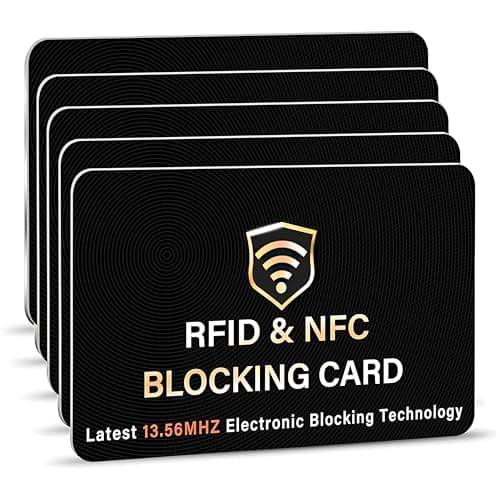 SAITECH IT RFID Blocking Card, 5 Pack Premium Contactless NFC Debit Credit Cards Passport Shield Protector Blocker Set for Men & Women, Smart Slim Design Perfect for Wallet/Purse - Black