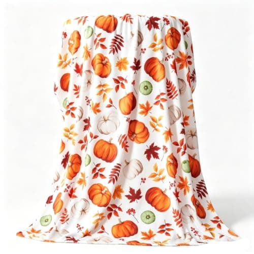 Autumn Decor Pumpkin Print Orange Blanket - Soft Flannel Autumn Blanket