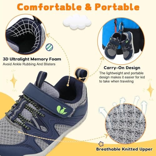 JOINFREE Kids Walking Shoes Girls Boys Barefoot Sneakers Toddler Non-Slip Hiking Shoe Tennis Sneaker Grey Green 13 UK Child — view 6