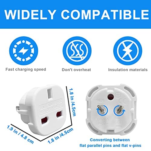 Jsdoin UK to US Plug Adaptor 3 pin to 2 Pin Flat Travel Adapter for USA, Canada, Mexico, Thailand, Refer to Description for country list US (2Pack） — view 2