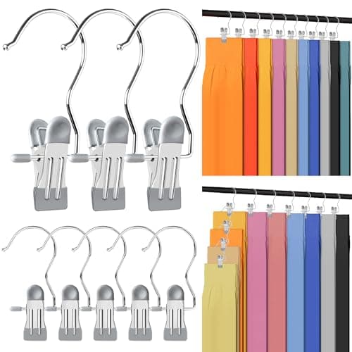 20 Pack Trouser Hangers w/Rubber Coated, Portable Hanger Clips for Travel, Leggings Organizer for Closet Space Saving, Holds Hats Boots Skirts Shorts Jeans (Grey)