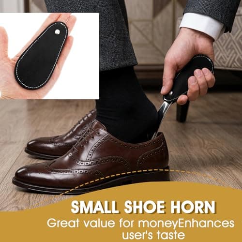 Ymapinc Small Shoe Horn, 3.5 Inch Metal Travel Shoehorn, Mini Shoehorn for Men, Stainless Steel Shoehorns for Men/Women, Portable Shoe Spoon with Leather Case (Black) — view 5