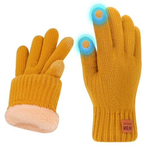 Risipu Winter Gloves for Women Men Ladies Thermal Touch Screen Gloves with Fleece Lining Soft Warm Knit Glove for Running Ski (Yellow)