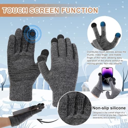 wokdsbl 4Pcs Mens Hat Scarf Gloves Set with Socks Grey — view 4