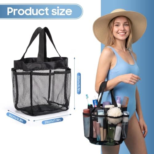 utuher 2 Pack Shower Caddy, Portable Mesh Shower Bag with 8 Pockets, Black — view 4