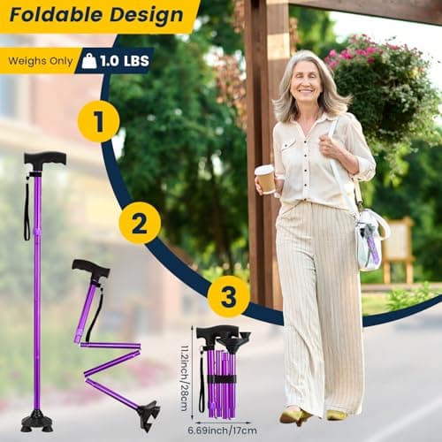 Walking Stick for Women, Folding Adjustable Walking Sticks for 5.2FT-6.1FT Ladies, Free Standing Cane with Pivot Tip, Collapsible Walking Stick for Elderly — view 4
