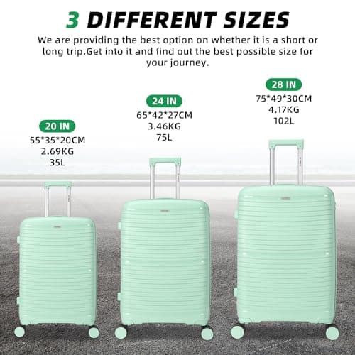 FLYMAX 29" Large Suitcase 4 Wheel Lightweight Luggage Hard Shell Travel Case Hold Check in Fits 23kg - 27kg + 3 Digit Lock Suitcase Large + Telescopic Handle 100 Litre Capacity Light Green — view 4