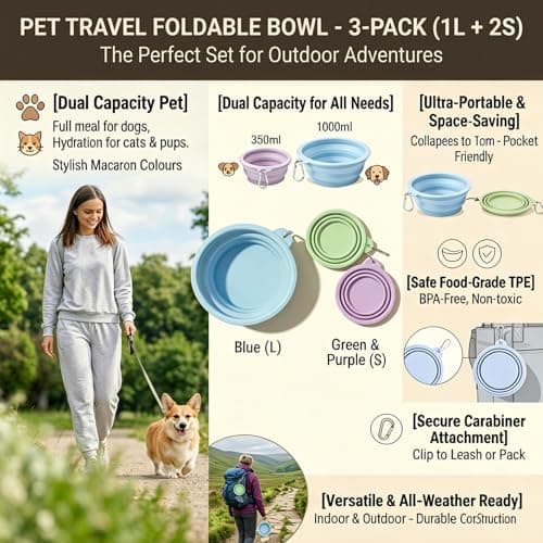 Collapsible Dog Bowls 3 Pack, Silicone Travel Bowls for Camping Hiking Home — view 2