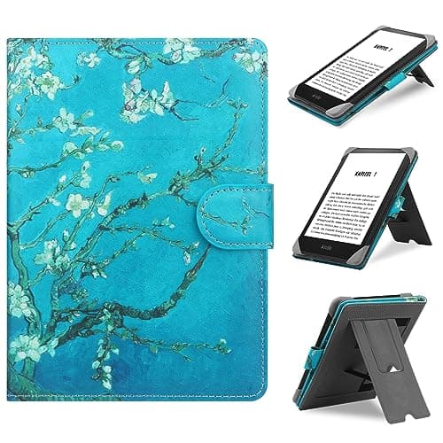HoYiXi Universal Case Compatible with 6”-6.8” eReader Leather Stand Cover for Kobo & Tolino E-Book, Flower Pattern