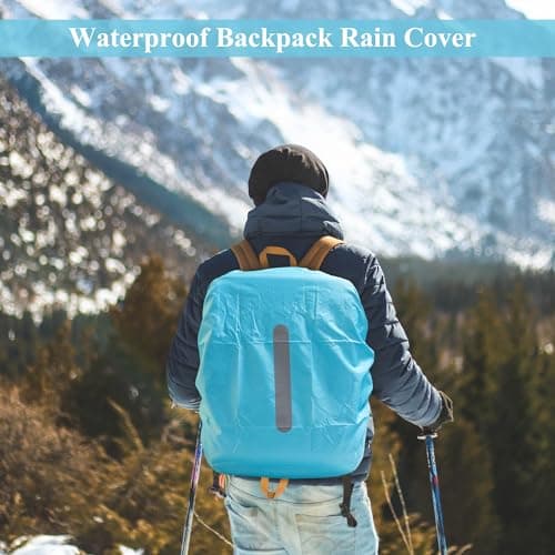 Waterproof Backpack Cover with Reflective, 40L-50L Rucksack Rain Cover with Storage bag, Rainproof Rucksack Cover for Hiking Camping Traveling Cycling (Blue, L) — view 6