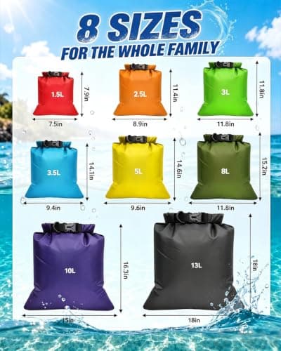 Evolpor 6-PCS Waterproof Dry Bag Set, Equipped with 8L,5L,3.5L,3L,2.5L,1.5L Large Capacity Tear Resistant Dry Bags, Waterproof Storage Bag for Hiking Camping Fishing Cycling (Multi Color) — view 6