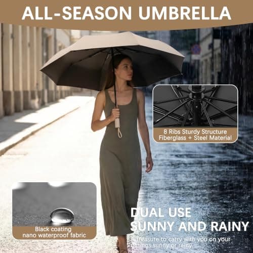 erised's bifrost Travel Folding Umbrella/Small Sun Protection for Suitcases Compact Pocket Umbrella for Women and Children/Automatic on and Off with Push Button/8 Ribs Outdoor UV Protection/Sun — view 5