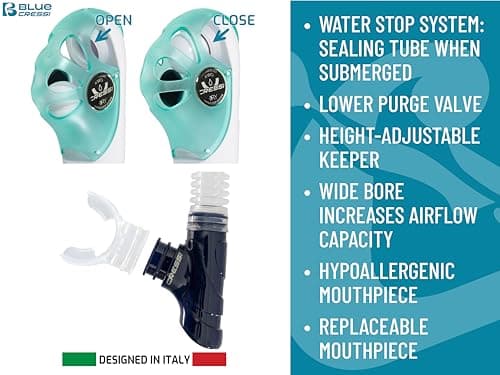 Cressi Horizion+Scilla Combo Clear/Blue Navy - Combo Set Horizon Mask 4 Separate Tempered Glasses and Scilla Top Dry Valve System Snorkel for Diving and Snorkelling — view 6
