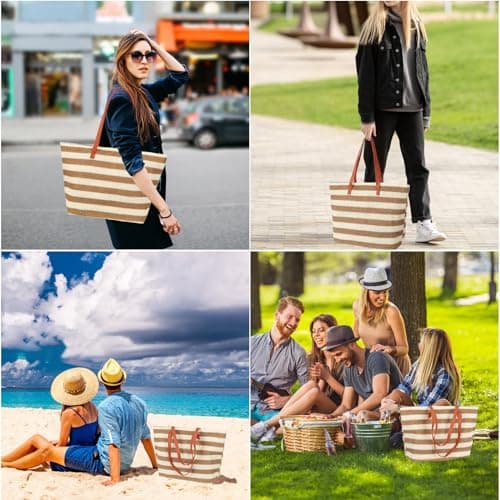 Chuboir Large Straw Shopping Tote Bags, Reusable Eco Grocery Tote Bags with Zipper, Bohemian Woven Beach Bag for Women Daily Shopping Travel Gym Holiday Picnic — view 2