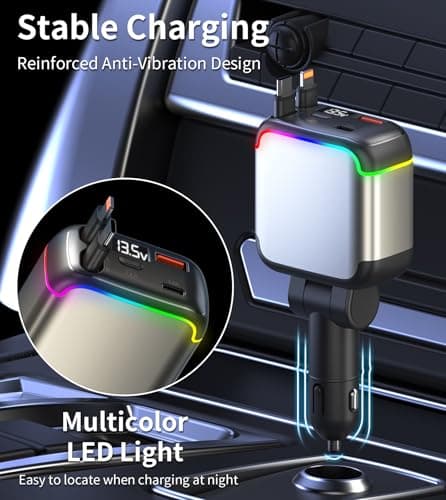XXZU 137W Retractable USB C Car Charger,4-in-1 Fast Car Charger — view 5