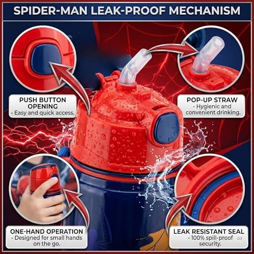 600ml Marvel Spiderman Kids Water Bottle with Straw – Aluminium Leak Proof Drinking Bottle for Boys, BPA Free Metal Sports Water Bottle for School, Travel & Back to School — view 6
