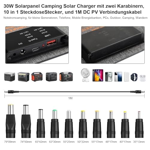 【Portable Solar Panels for Camping 30W 18V Kit】 KWODE Solar Panel Charger — view 6