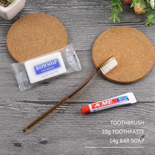 100 Sets Disposable Toothbrush with Toothpaste and Soap, Travel Toiletries Kit Bulk, Hotel Guest Supplies Set with 50 Clear and 50 Brown Toothbrushes for Travel Camping Guest Use — view 5
