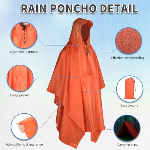 ZONGHUN Rain Poncho Adult Waterproof Raincoat Reusable Emergency Poncho for Men Women with Hood for Hiking, Camping, Outdoor Activities — view 3