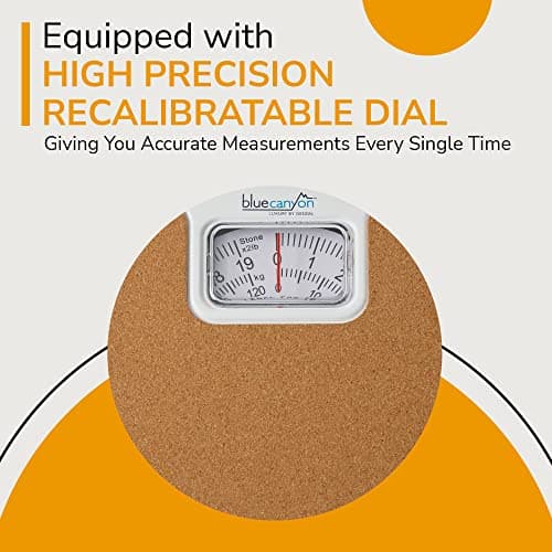 Blue Canyon Mechanical Z Series Bathroom Scales| Measure Body, Luggage Weight| Maintain Fitness| kg/lb Unit Readings| 125kg Max Capacity| High-Precision Mechanics| Accurate Bathroom Scale (Cork) — view 3