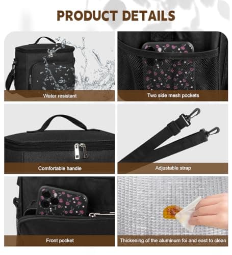 TIECHI 10L Insulated Lunch Bag, Large Leakproof Thermal Lunch Box Bag for Men/Women/Adults Cool Bag with Adjustable Shoulder for Work Beach Picnic Camping (Black) — view 5