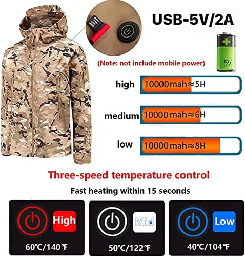 ZLYJ Camouflage Heated Jacket for Men Woman with Mobile Power, Electric Warm Heating Coat Hunting Hiking A,XL — view 5