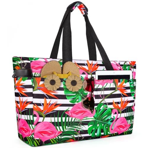 ISEYOU Extra Large Beach Bag, Waterproof Beach Bags with Zip, Lightweight Foldable Beach Tote Bags, Large Capacity Multi-Pocket Beach Bags for Women, Perfect for Pool Shopping Travel Vacation Gym