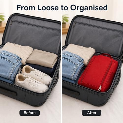 Waterproof Red Foldable Shoe Bag with Ventilation for Travel Storage - Durable Sports Gear Organiser for Football, Golf, Rugby Boots and Trainers, Compact Design for Men, Women, Boys and Girls — view 6