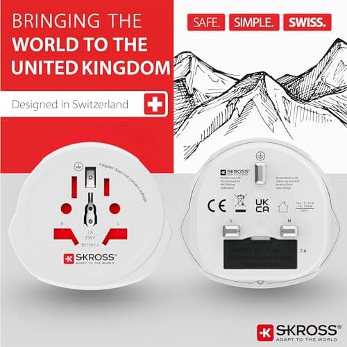 Skross World to UK Travel Adapter | International Plug Converter for Visitors to United Kingdom | Compatible with Laptops, Phones, Hairdryers and More. — view 2