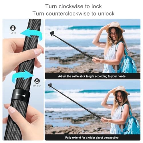 Invisible Selfie Stick, 16.4ft / 5m 9 Section Extended Monopod Pole, Carbon Fiber Camera Extension Pole for X4 X3 X2 Action Cameras — view 3