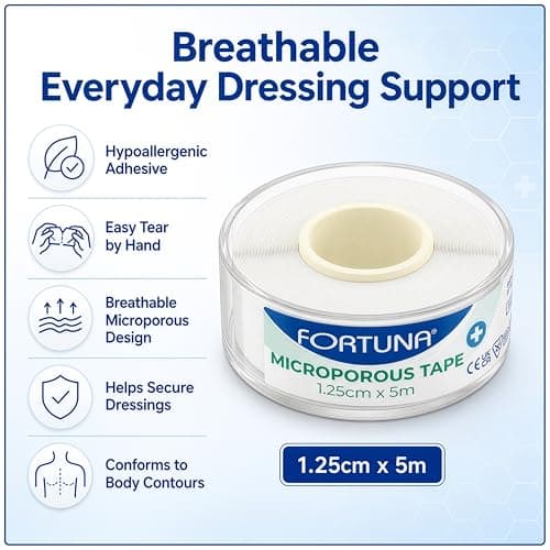 Fortuna Microporous Tape 1.25cm x 5m, White Hypoallergenic Surgical Adhesive Dressing Tape, Breathable Non Woven Medical First Aid Tape for Securing Dressings, Bandages, Gauze & Devices — view 2